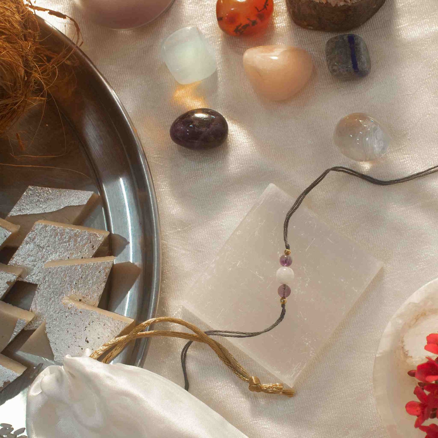 Moonstone and Amethyst Beads Rakhi for love