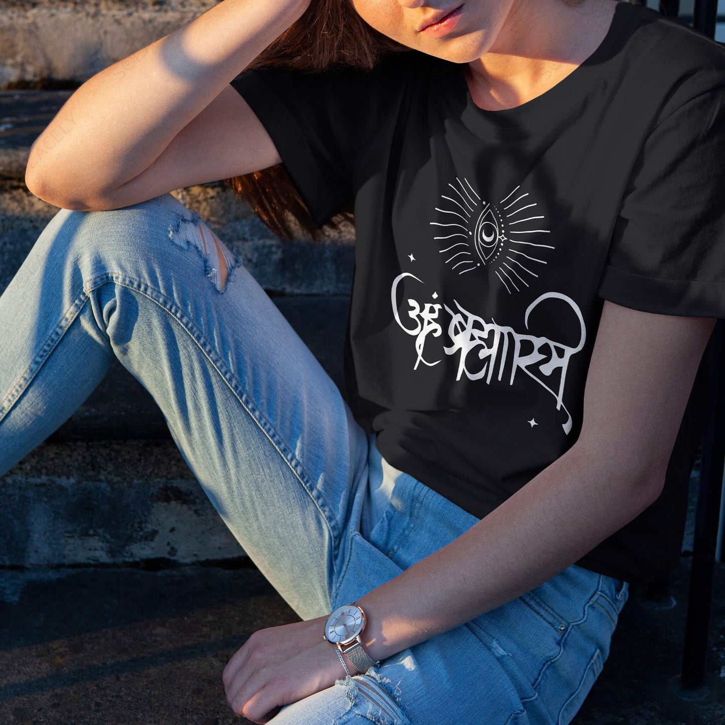 black round neck aham brahmasmi tshirt