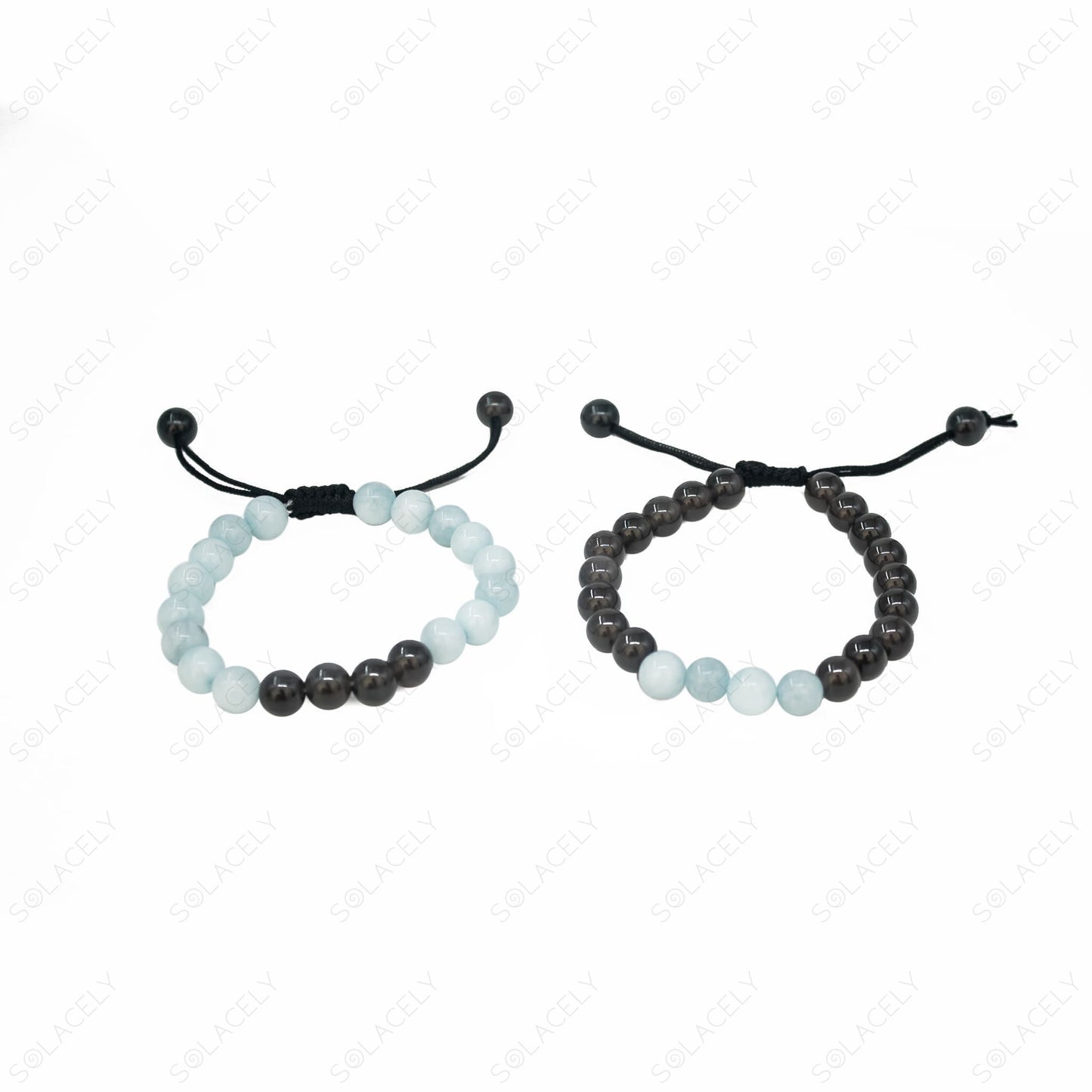 couple bracelet aquamarine black obsidian