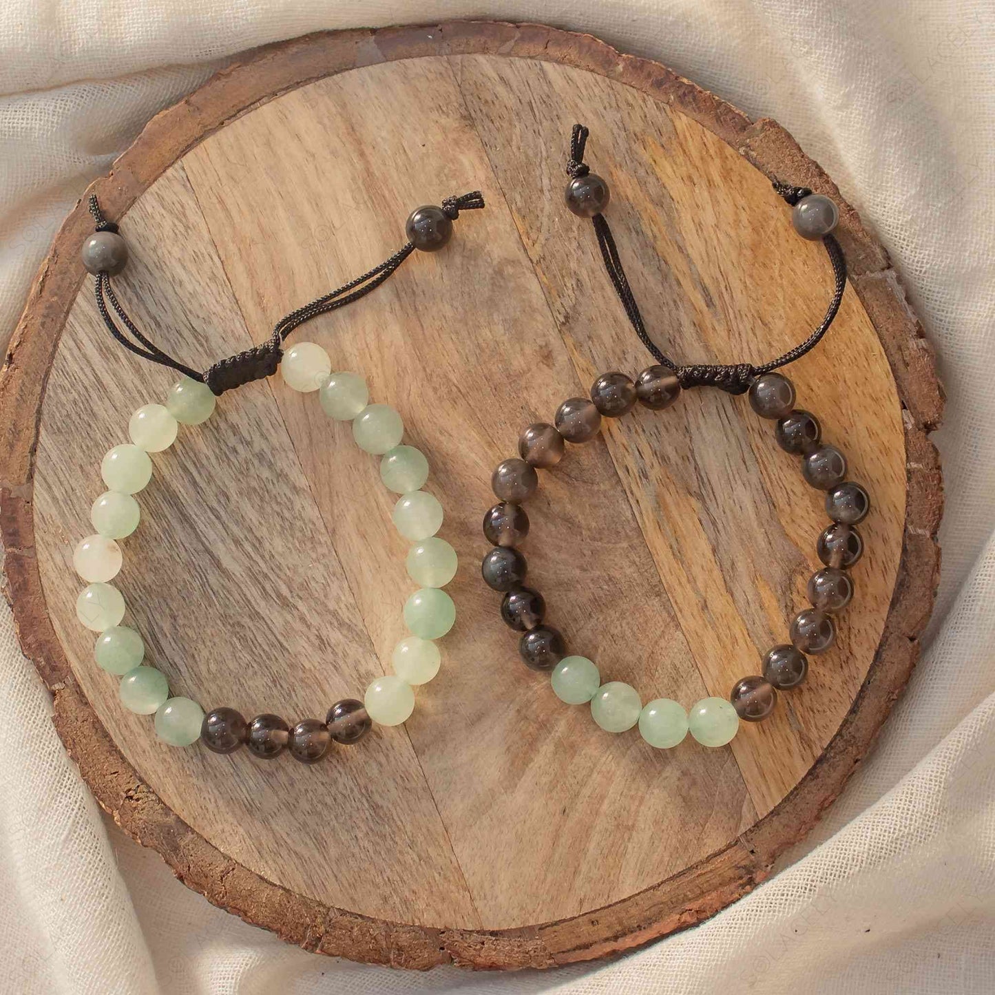 adjustable black obsidian and green aventurine couple bracelet