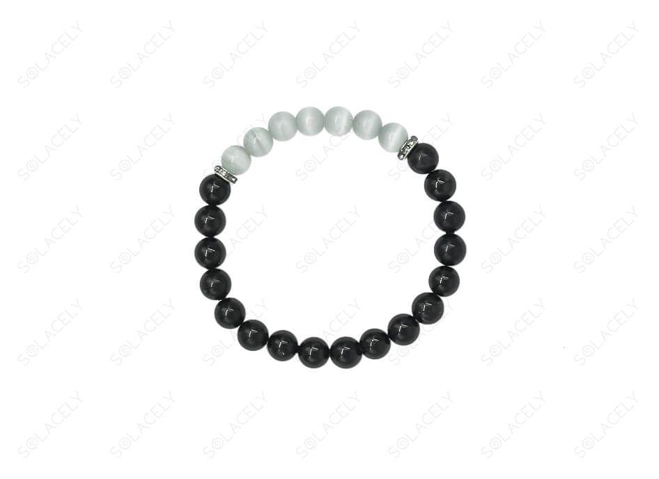 selenite and black tourmaline bracelet