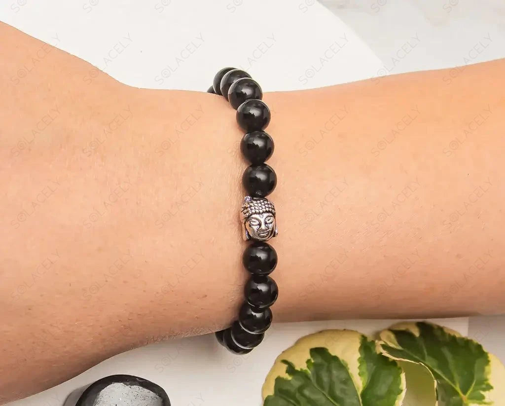 black tourmaline bracelet with buddha charm