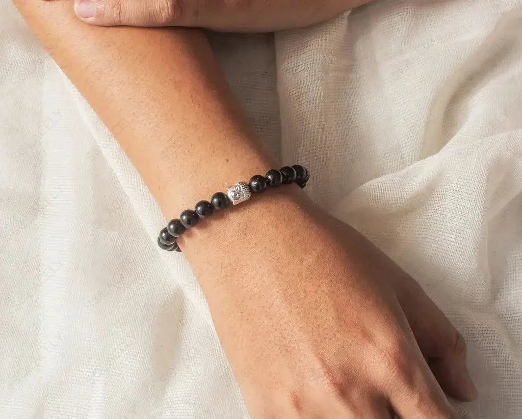 black tourmaline bracelet with charms