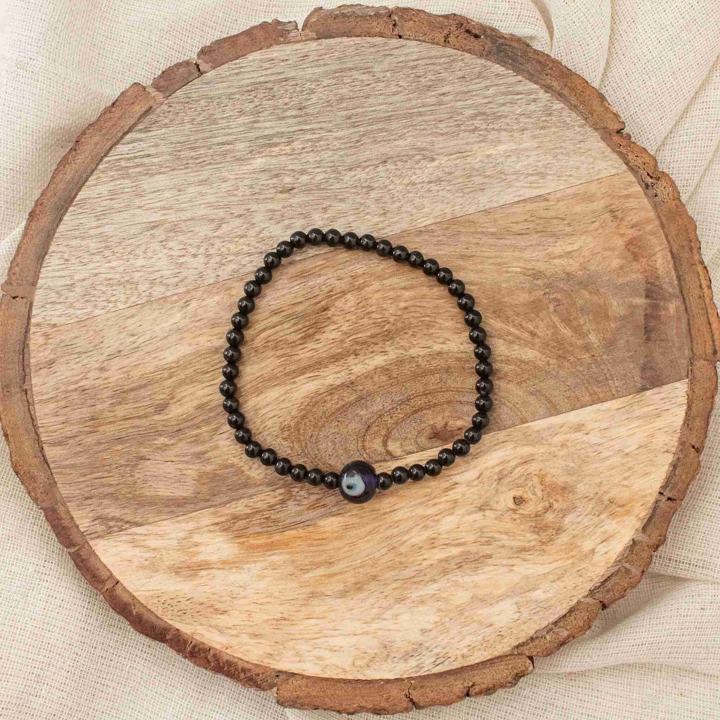 black tourmaline bracelet with evil eye 4 mm