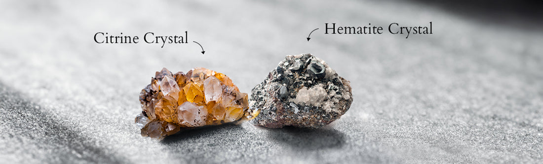 Citrine and hematite crystal