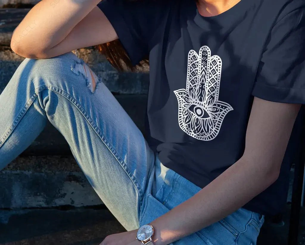 round neck hamsa tshirt for women