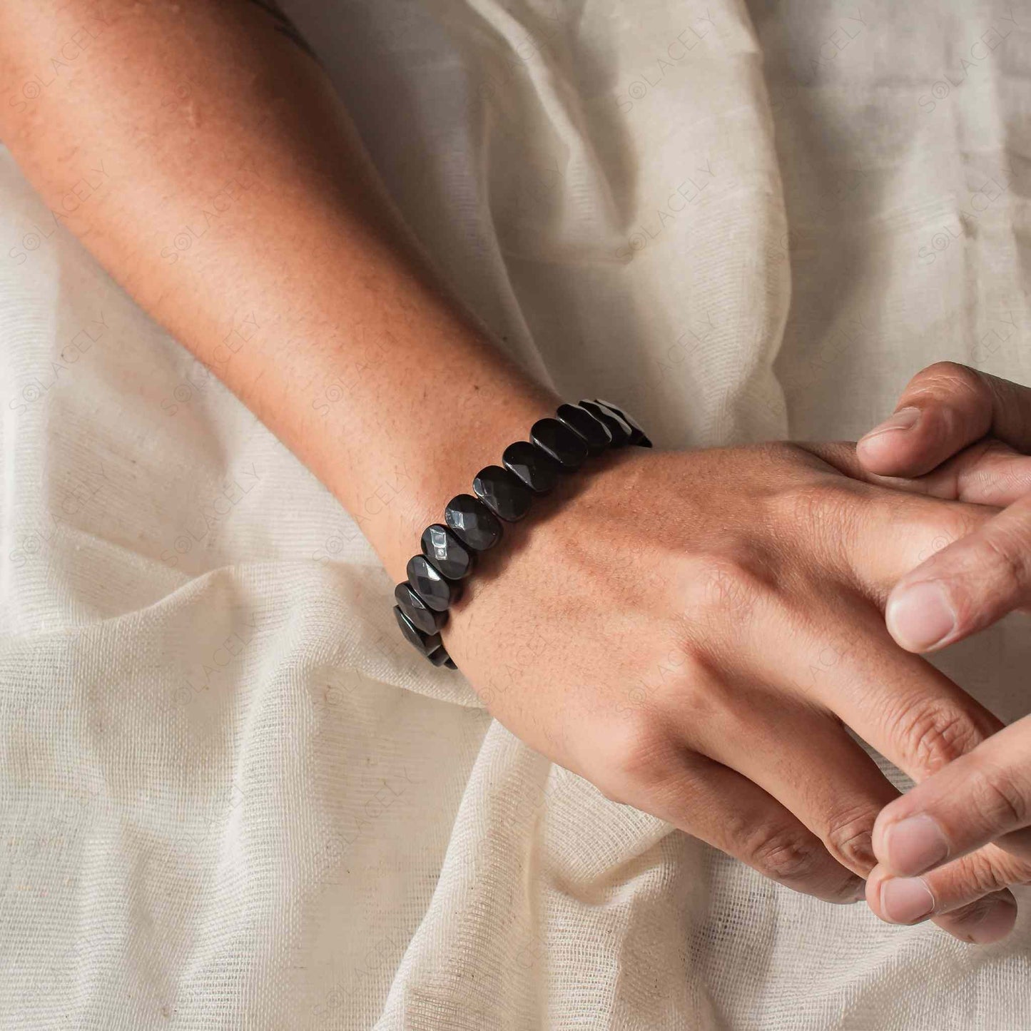 diamond cut black obsidian bracelet
