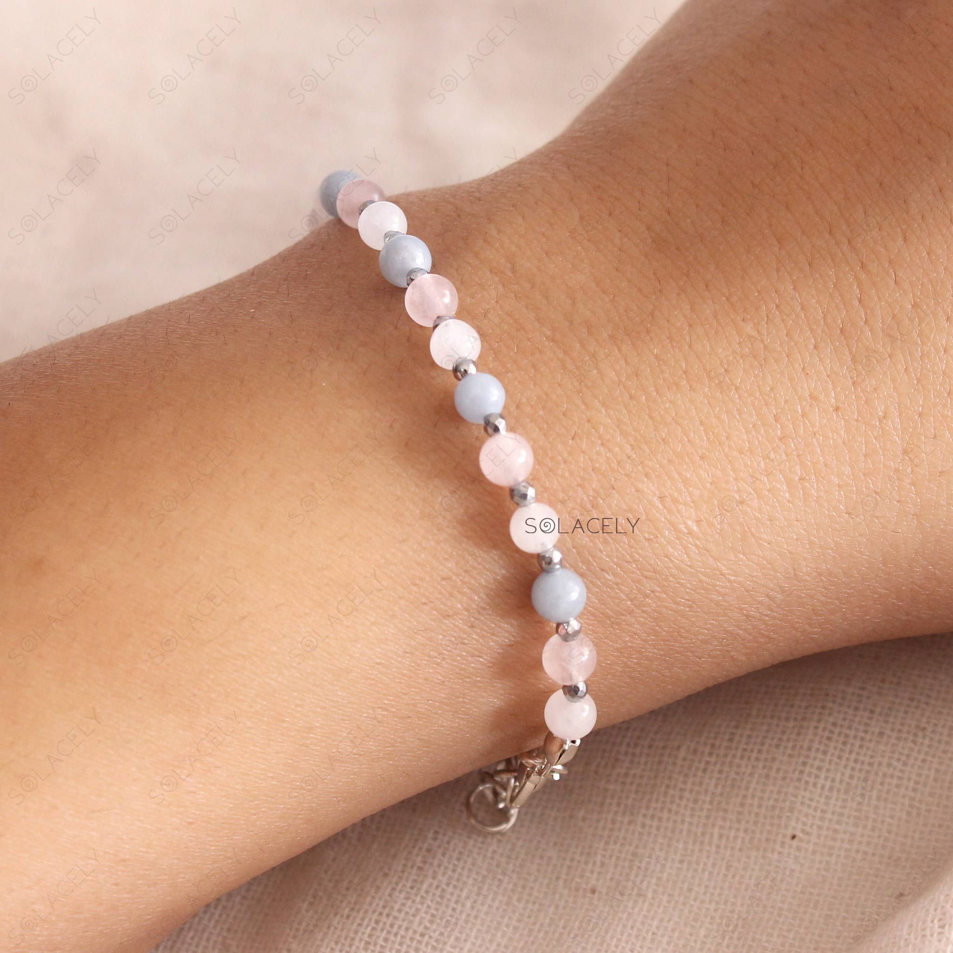 angelite rose quartz and moonstone beaded