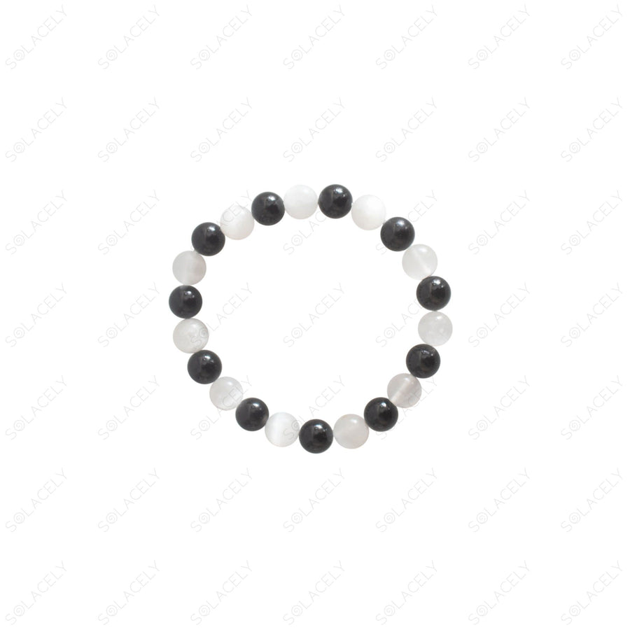 8mm bead selenite black tourmaline bracelet