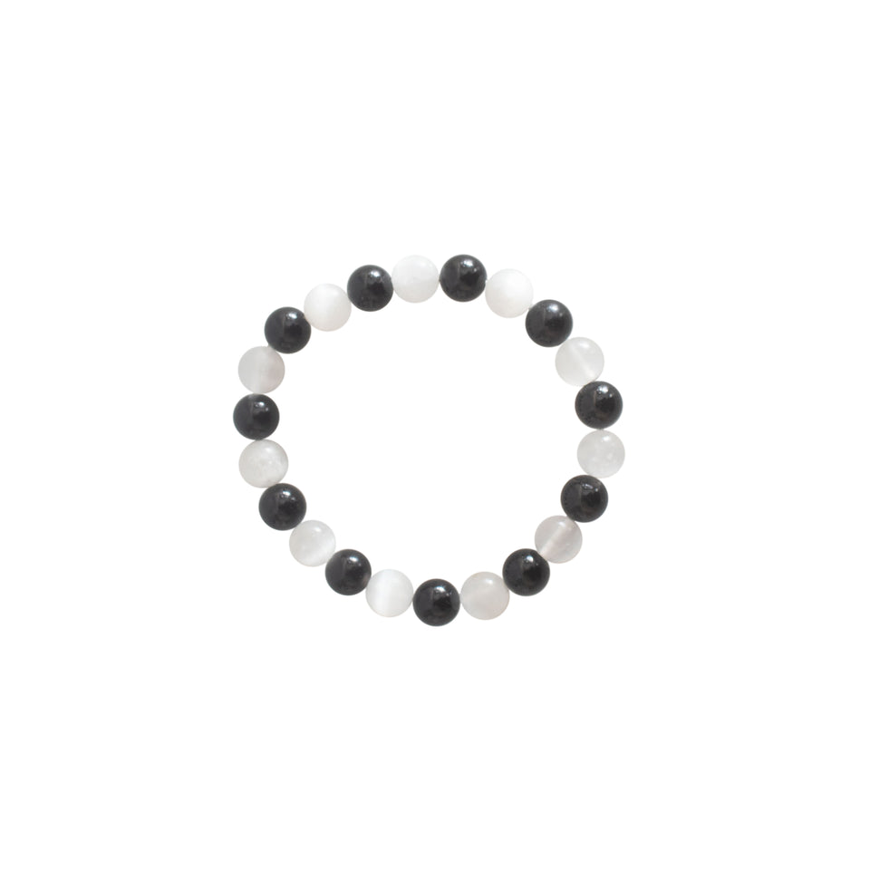 8mm bead selenite black tourmaline bracelet