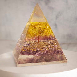 amethyst orgone pyramid with citrine tree of life