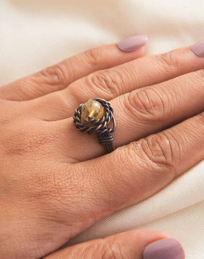 Antique Copper Wire Wrapped Ring with Citrine Stone