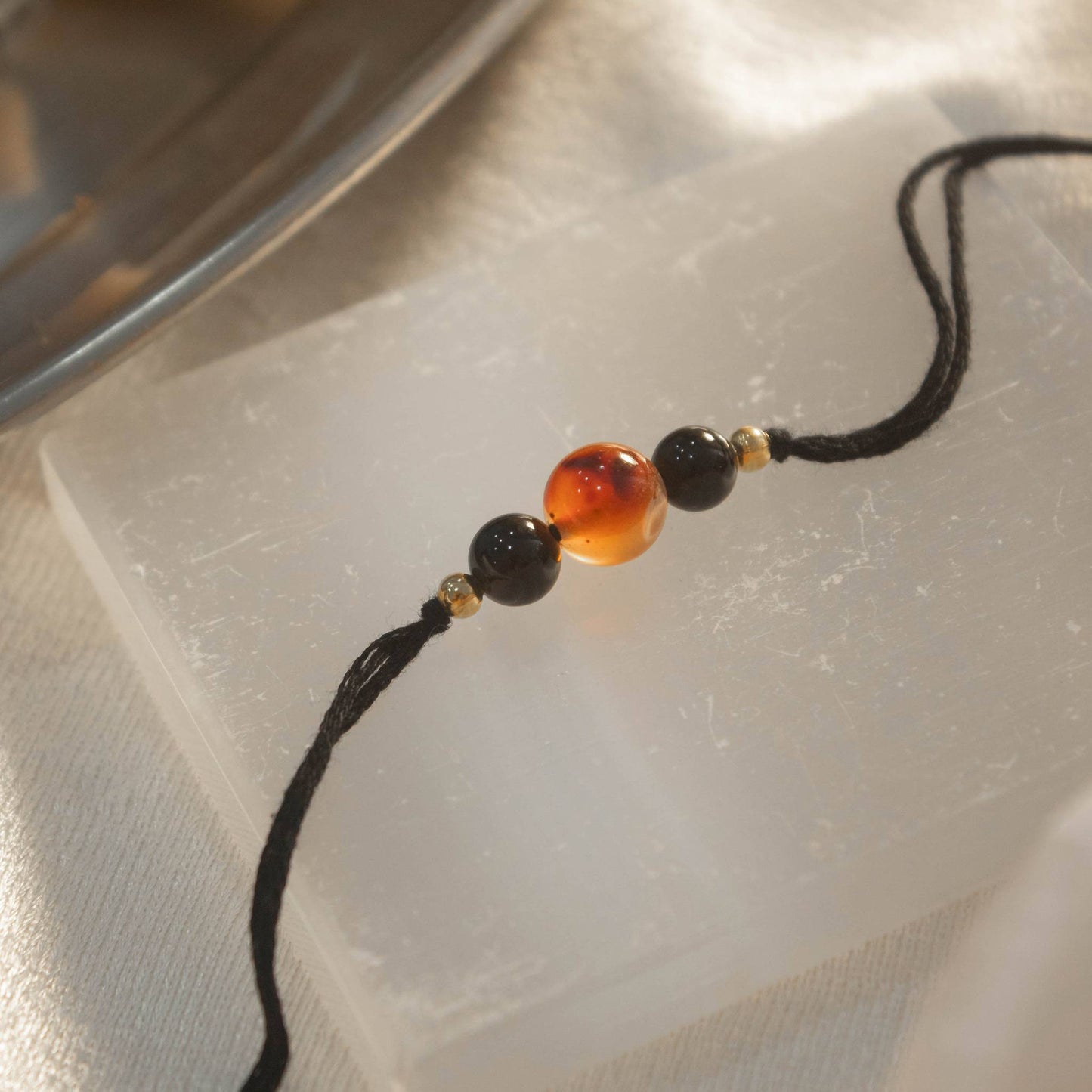 Carnelian and Black Tourmaline Beads Rakhi with thread
