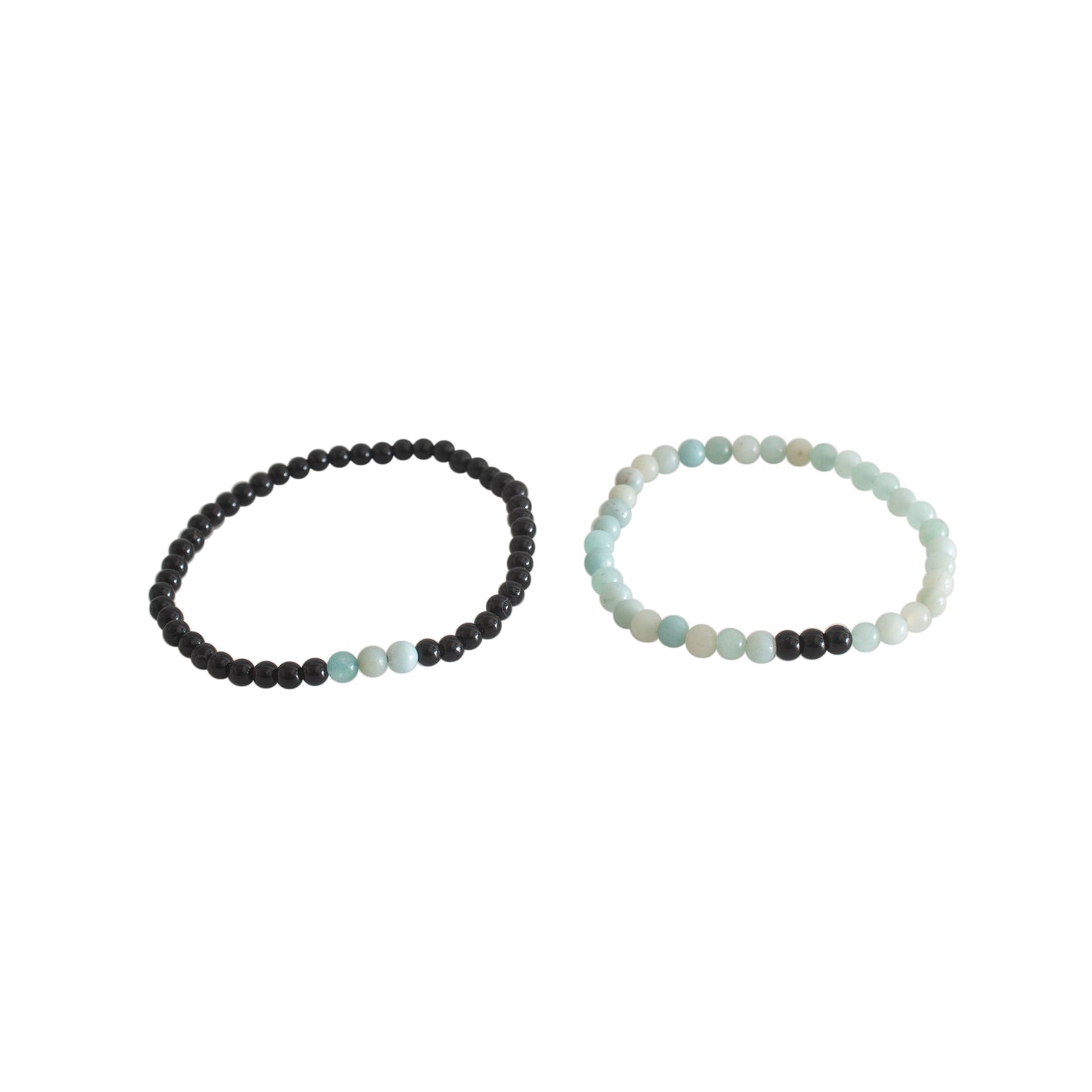 Amazonite and Black Tourmaline Couple Bracelet 4mm Beads