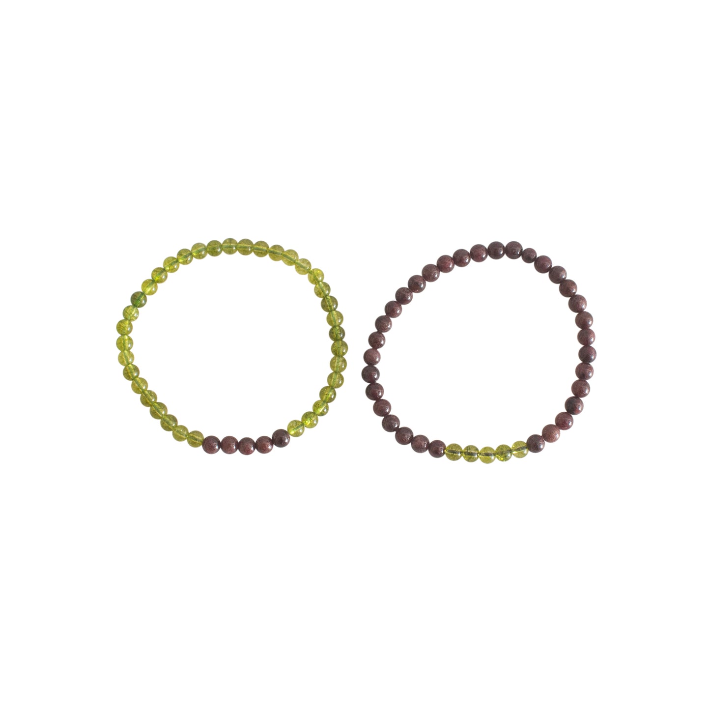 Peridot and Red Garnet Couple Bracelet 4mm Beads