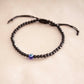 Black Tourmaline Anklet with Evil Eye and 4mm Faceted Beads