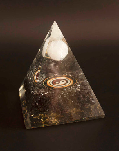 black tourmaline with white quartz sphere ball pyramid