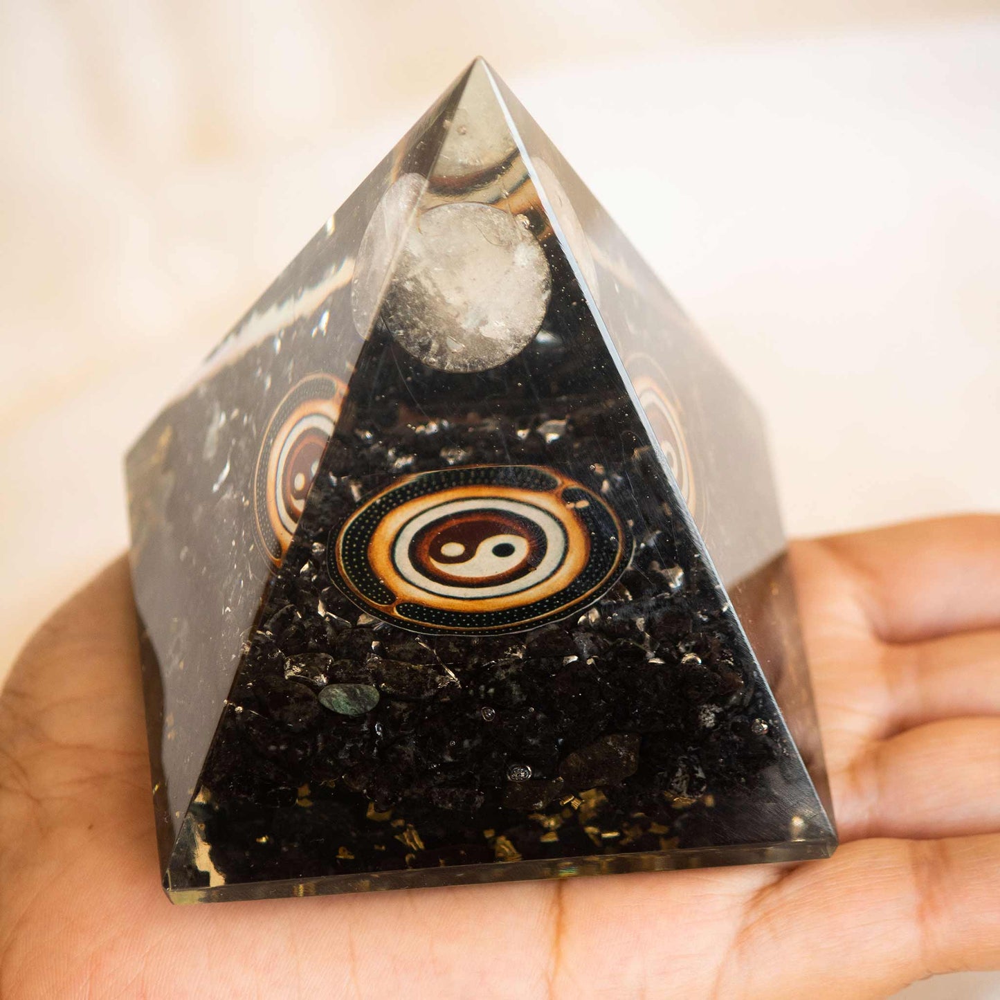 Black Tourmaline Pyramid with White Quartz Sphere Ball