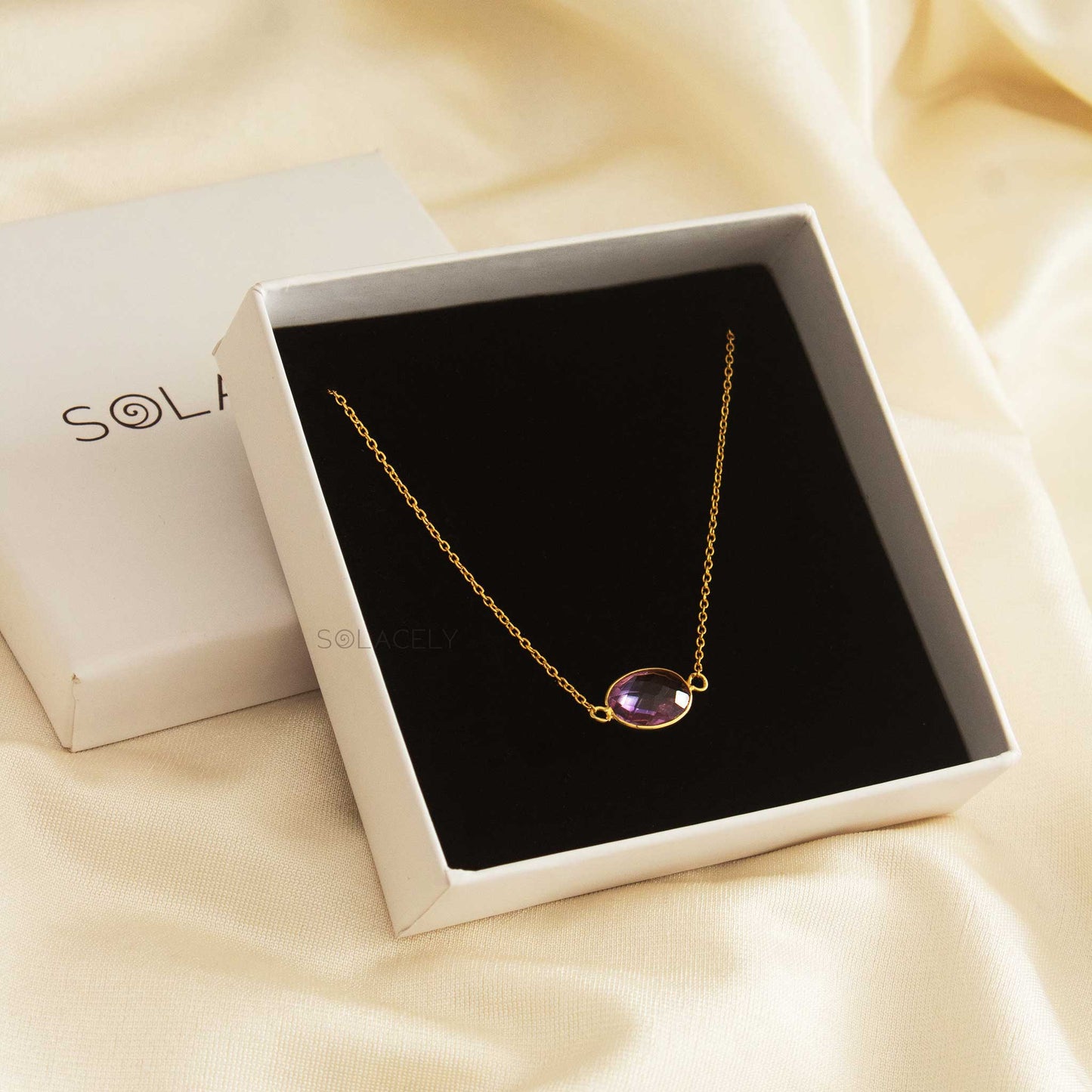 Amethyst Oval Shape Sterling Silver Gold Plated Necklace