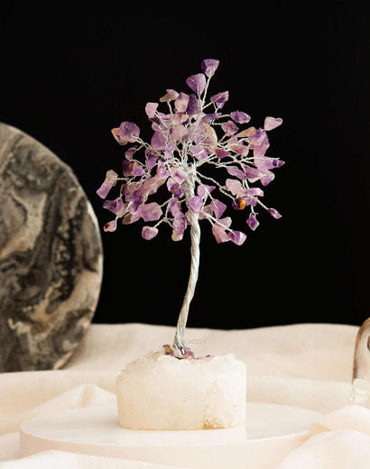 Amethyst Tree with Clear Quartz Cluster Base