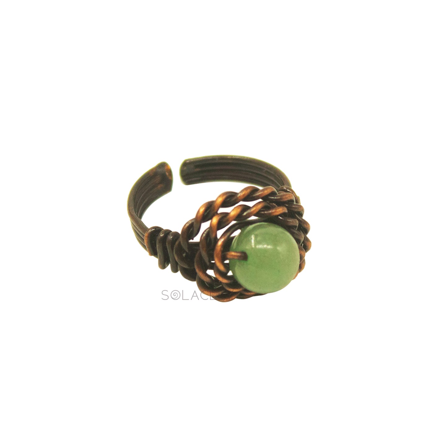 Antique Copper Wire Wrapped Ring with Green Aventurine Stone