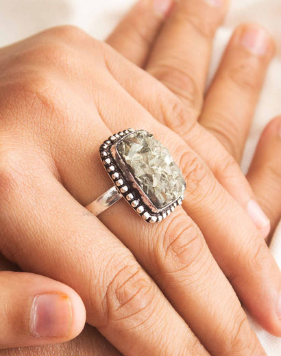 Natural Pyrite Stone Ring - Big