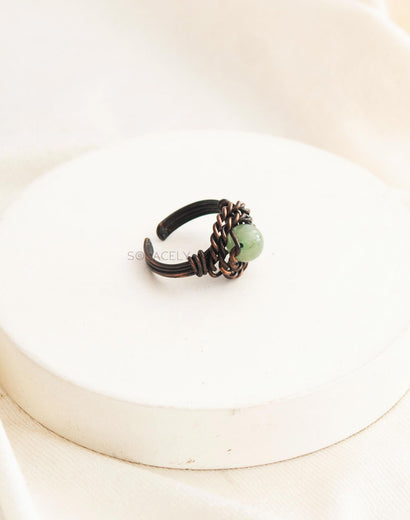 Antique Copper Wire Wrapped Ring with Green Aventurine Stone