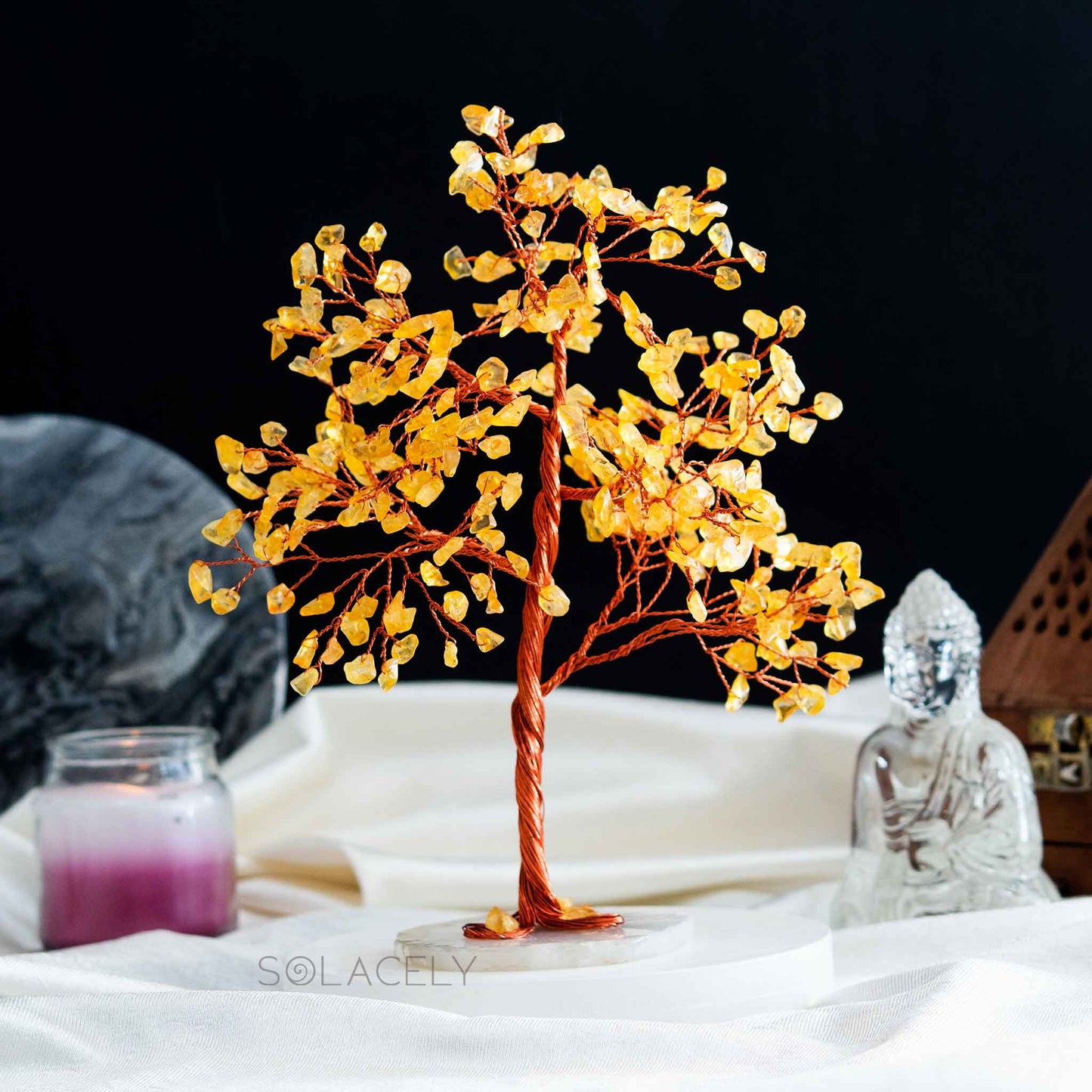 Citrine Crystal Tree of Life with Agate Base