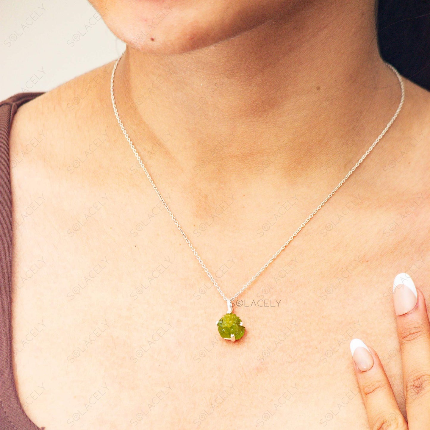 Raw Peridot Sterling Silver Necklace