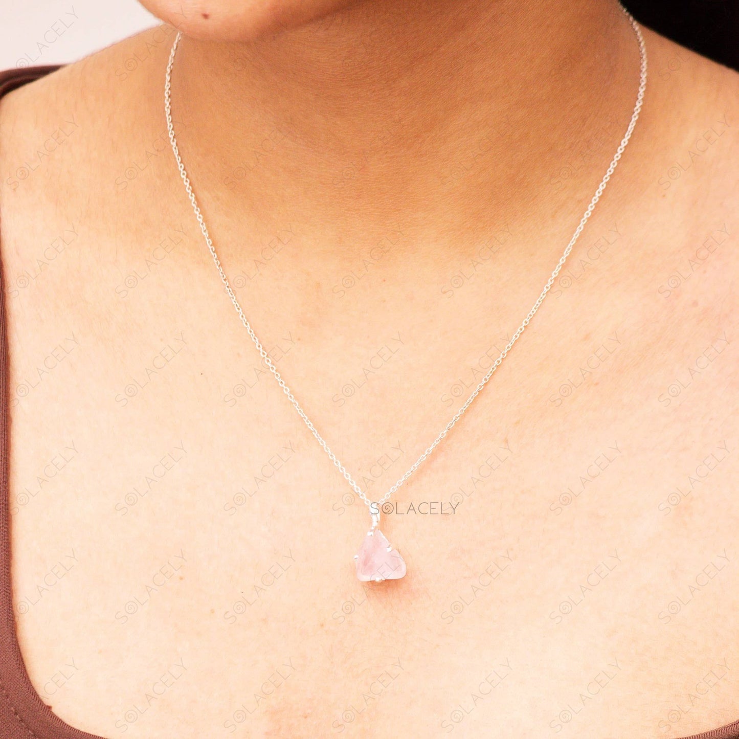 Raw Rose Quartz Sterling Silver Necklace