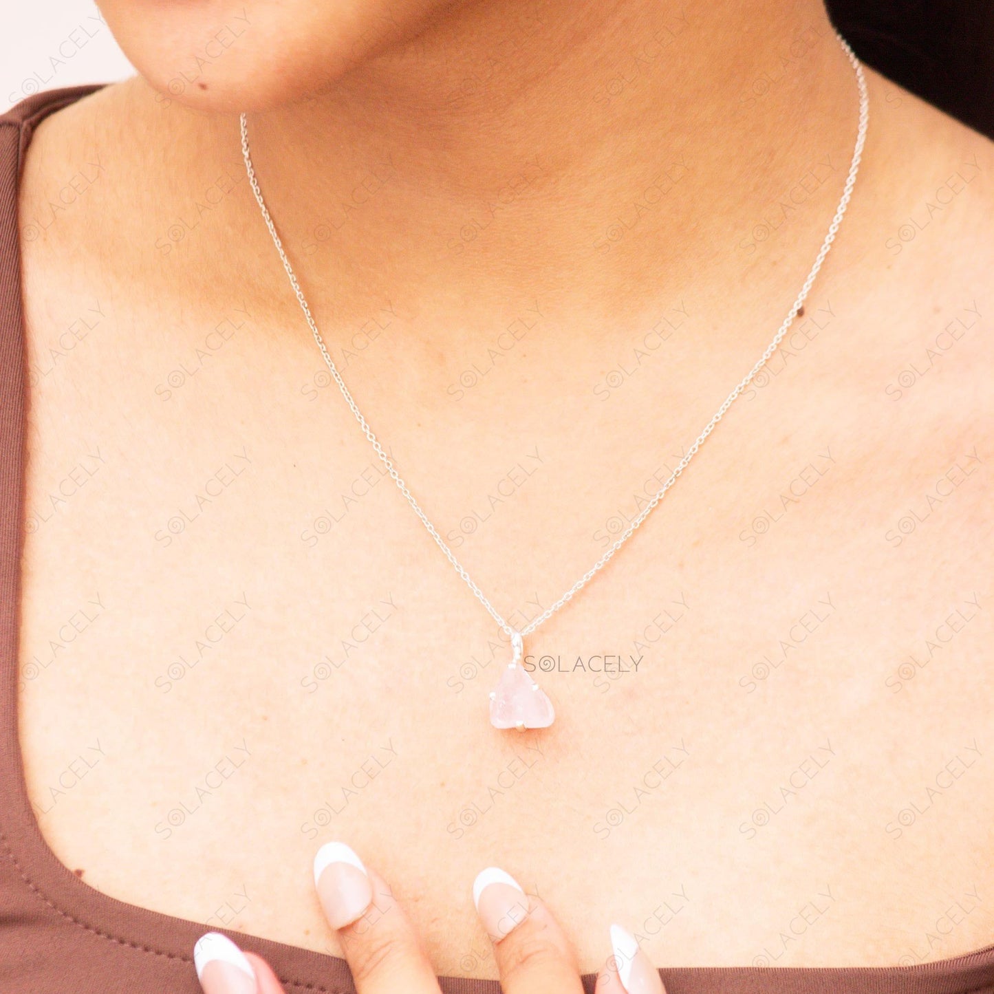 Raw Rose Quartz Sterling Silver Necklace