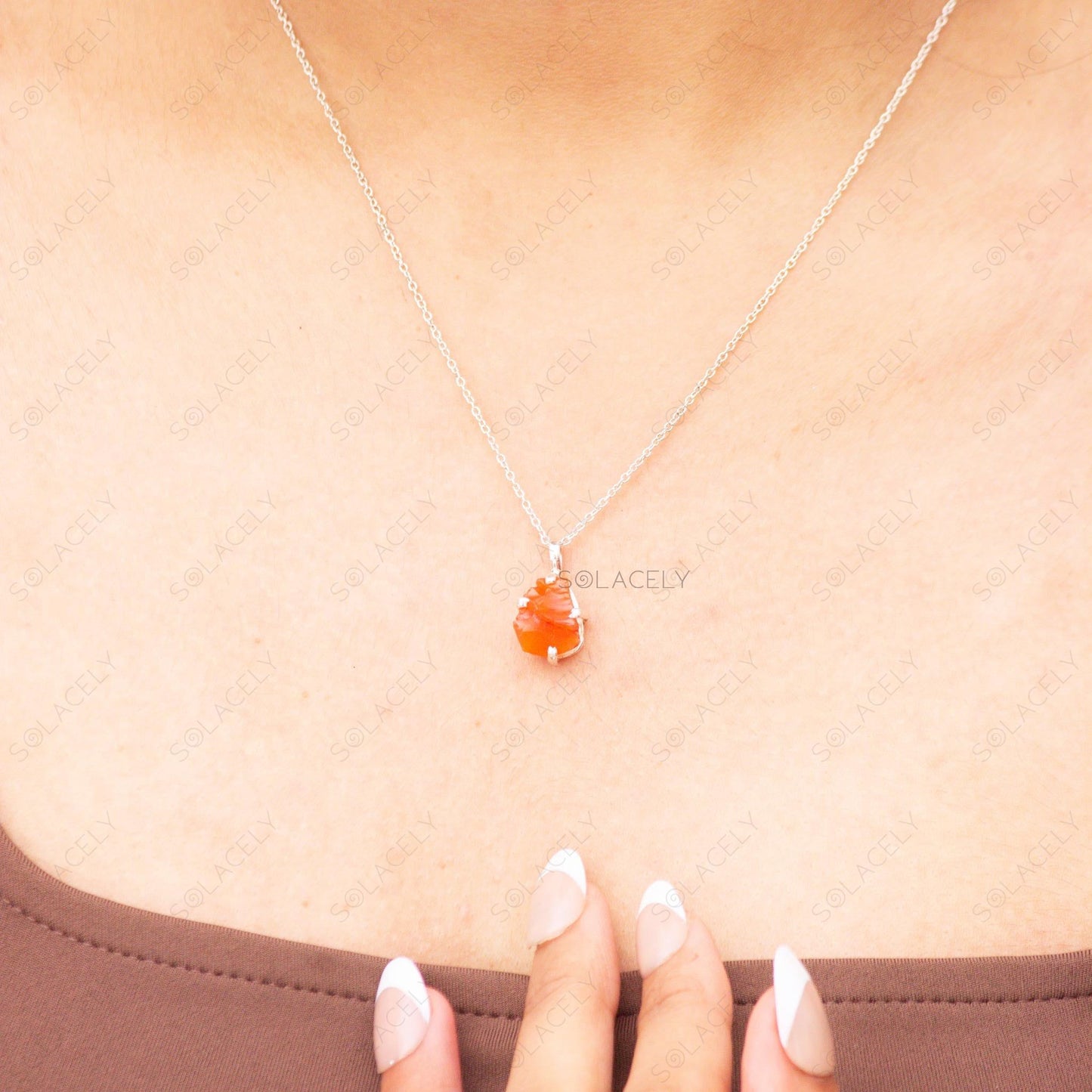 Raw Carnelian Sterling Silver Necklace