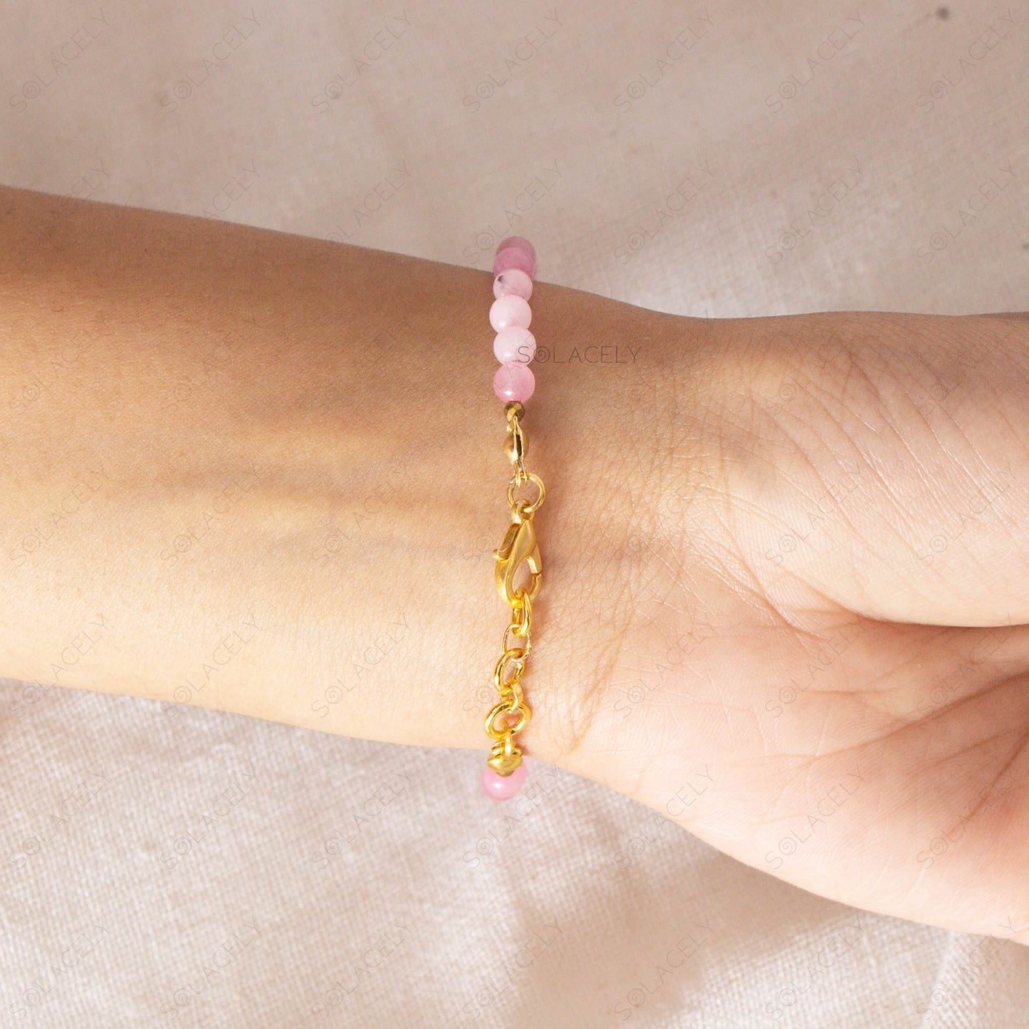 Rose Quartz Beaded Bracelet-Adjustable