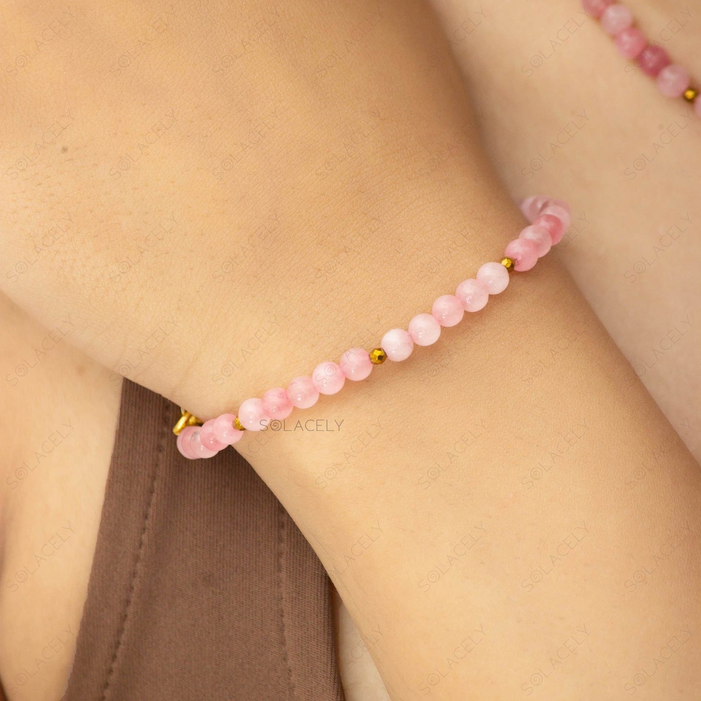 Rose Quartz Beaded Bracelet-Adjustable