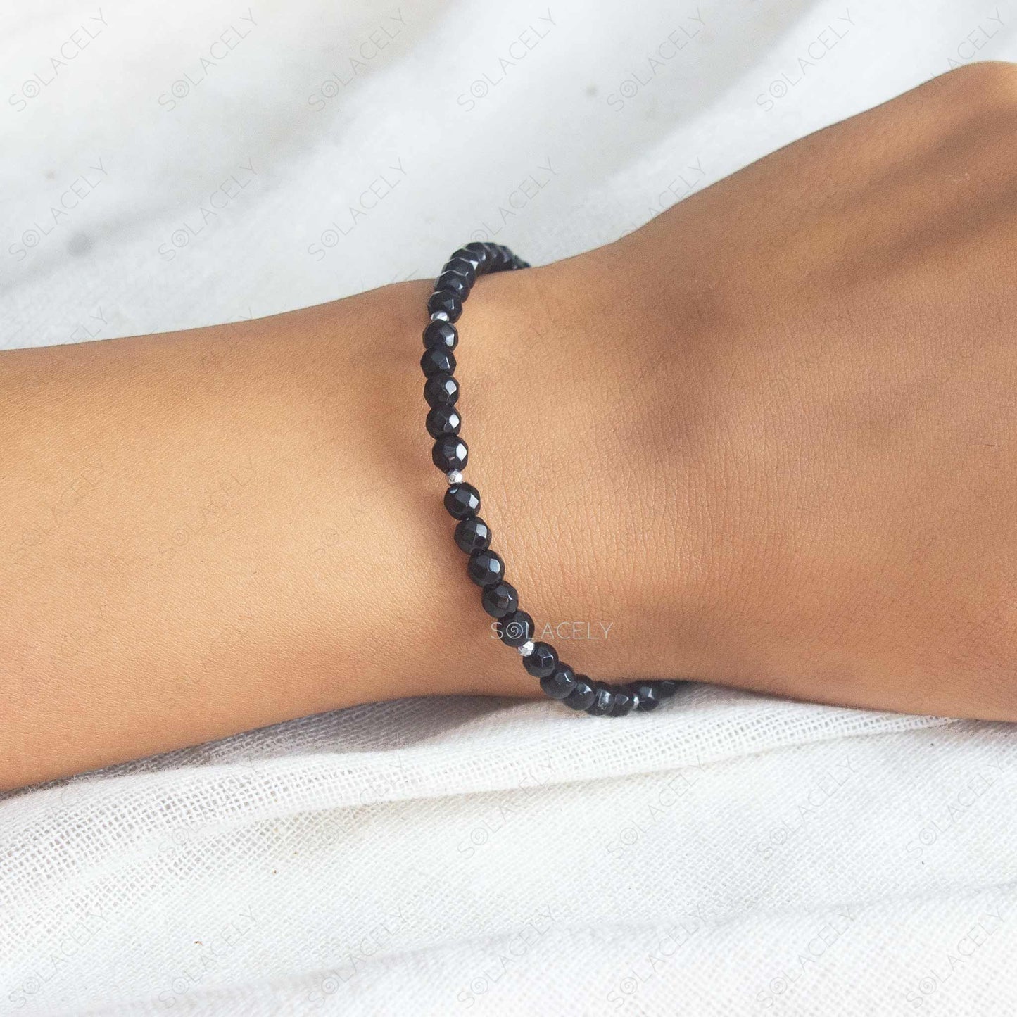 Black Tourmaline Beaded Bracelet - Adjustable