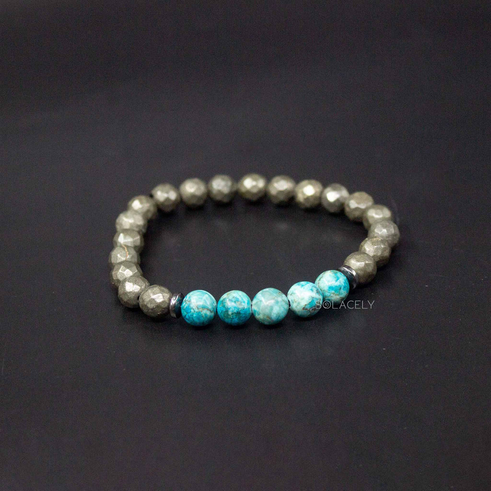 African Turquoise and Faceted Pyrite Bracelet - 8mm Beads