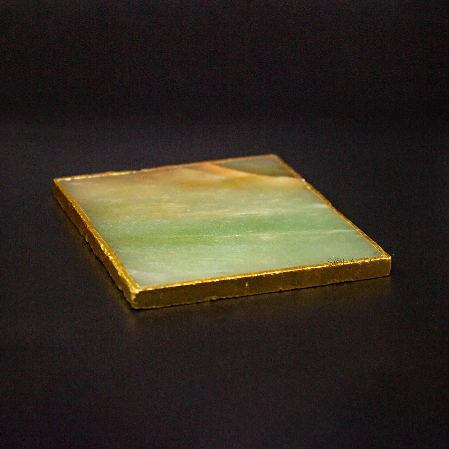 Natural Green Jade Stone Coaster with Golden Edges