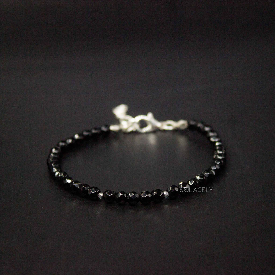 Black Tourmaline Beaded Bracelet - Adjustable