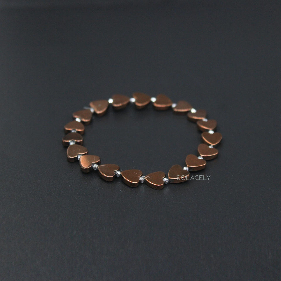 Hematite Rose Gold Heart Beads Bracelet