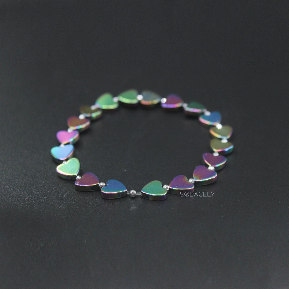 Hematite Rainbow Heart Bracelet