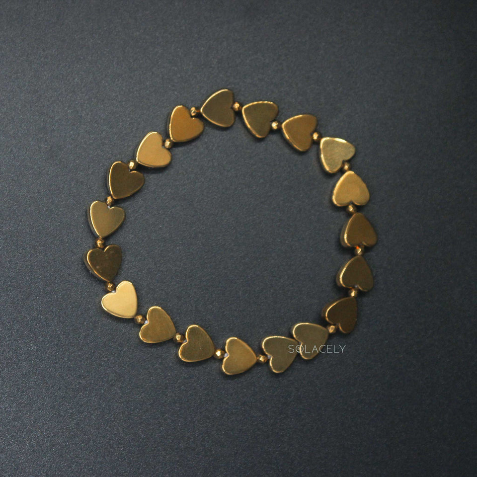 Hematite Gold Heart Beads Bracelet