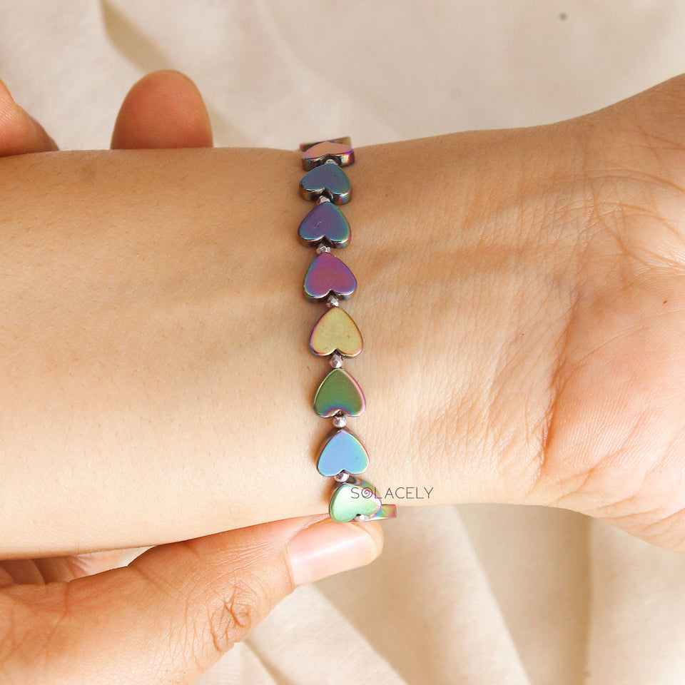 Hematite Rainbow Heart Bracelet