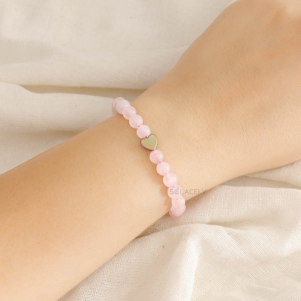 Rose Quartz Bracelet With Heart Charm