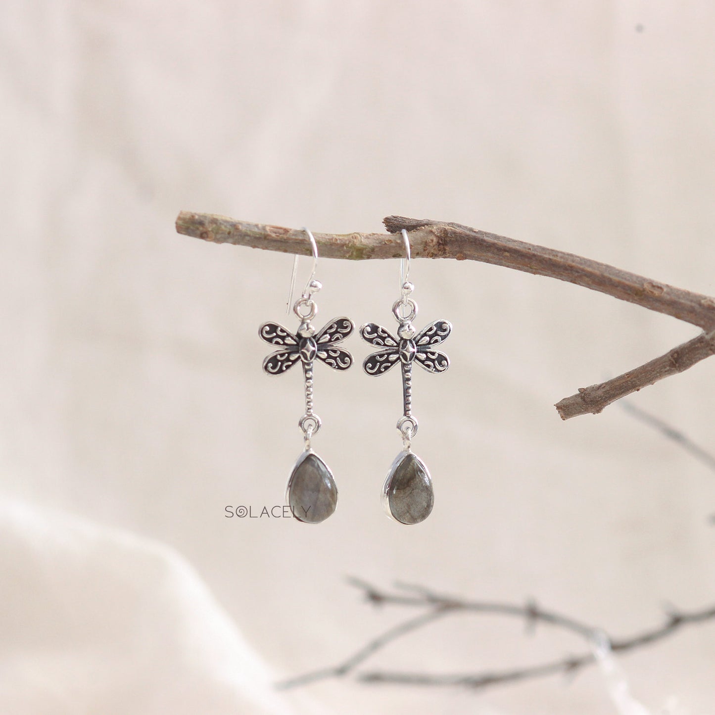 Dragonfly Sterling Silver Oxidized Crystal Earrings