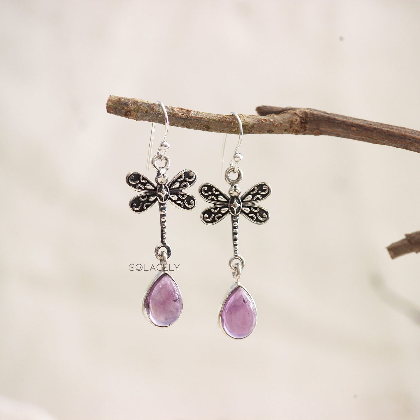 Dragonfly Sterling Silver Oxidized Crystal Earrings