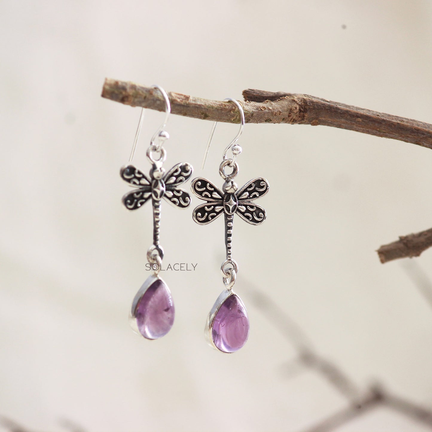 Dragonfly Sterling Silver Oxidized Crystal Earrings