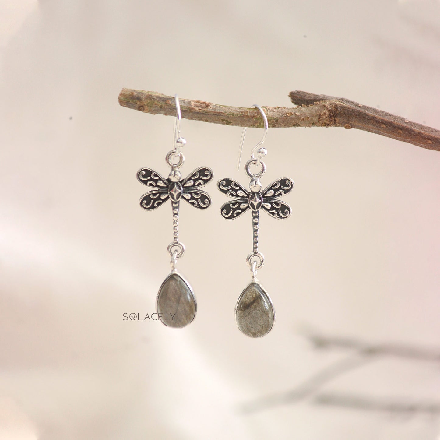 Dragonfly Sterling Silver Oxidized Crystal Earrings