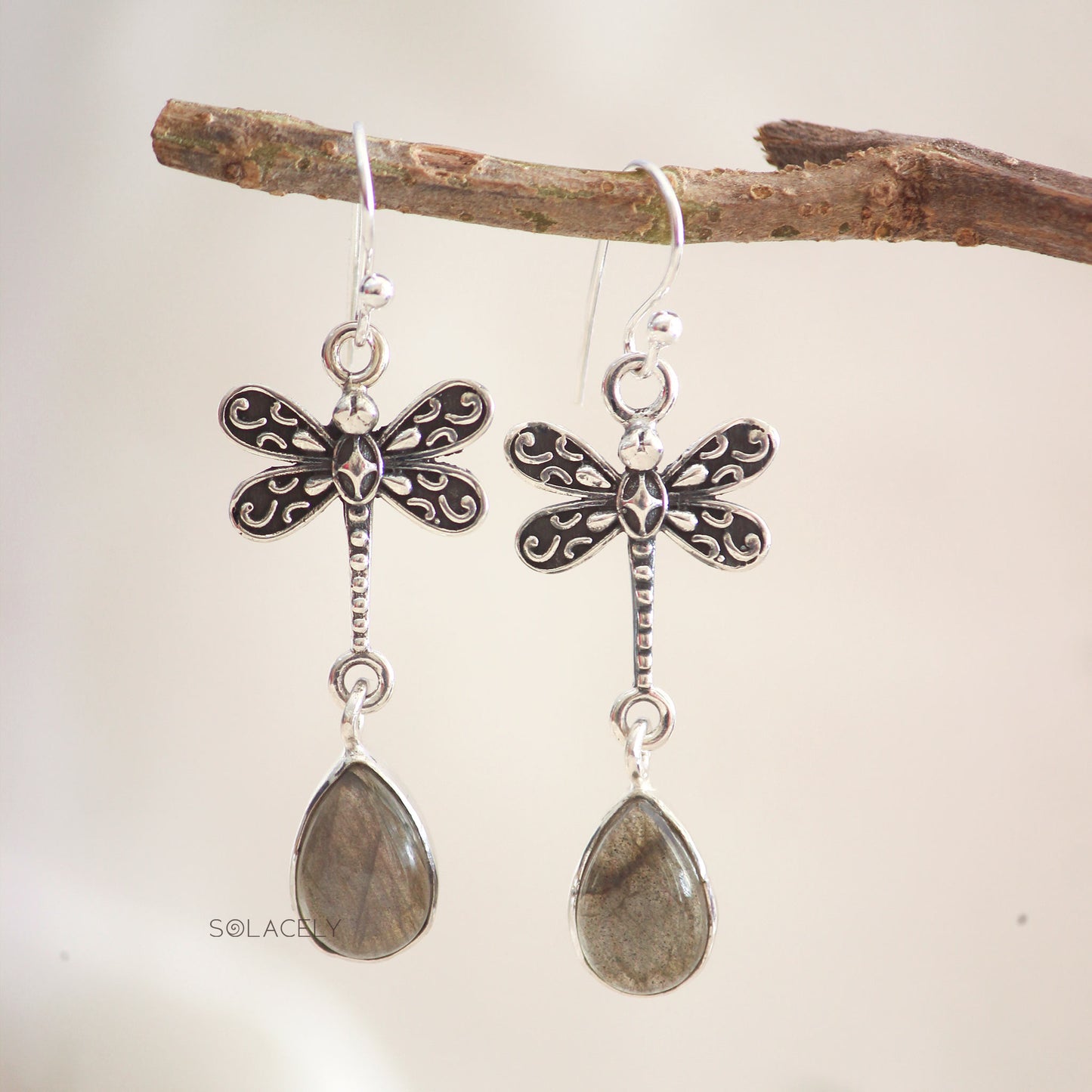 Dragonfly Sterling Silver Oxidized Crystal Earrings