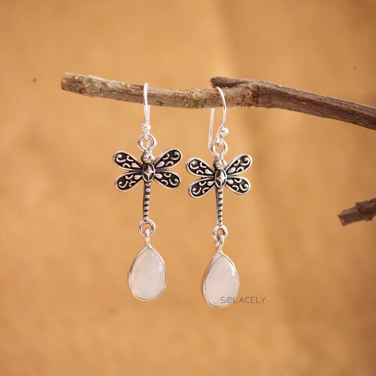 Dragonfly Sterling Silver Oxidized Crystal Earrings