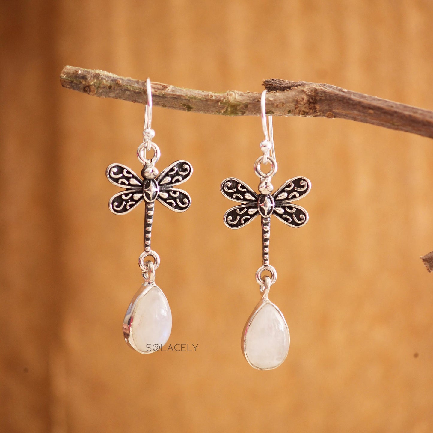 Dragonfly Sterling Silver Oxidized Crystal Earrings